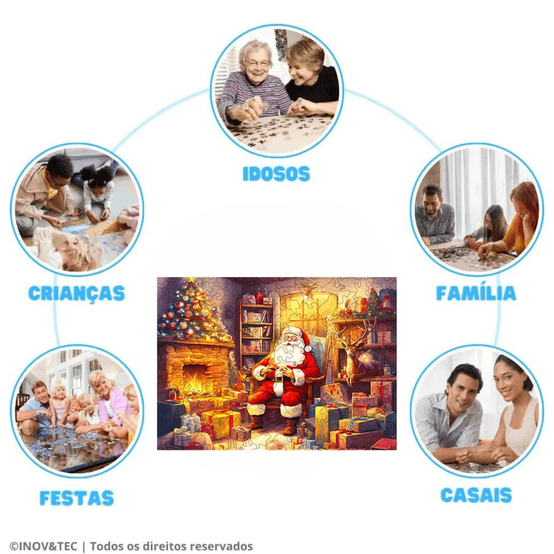 Quebra-Cabeça de Madeira Inova WOOD PUZZLE - Noel e Presentes | Diversão com Diversos Benefícios para Crianças e Idosos