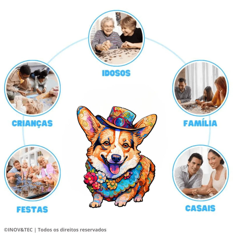 Quebra-Cabeça de Madeira Inova WOOD PUZZLE - Cachorro de Chapéu | Diversão com Diversos Benefícios