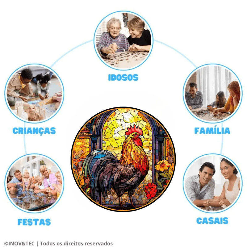 Quebra-Cabeça de Madeira Inova WOOD PUZZLE - Galo na Vidraça | Diversão com Diversos Benefícios para Crianças e Idosos