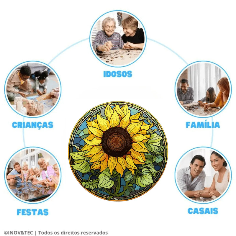 Quebra-Cabeça de Madeira Inova WOOD PUZZLE - Girassol | Diversão com Diversos Benefícios para Crianças e Idosos
