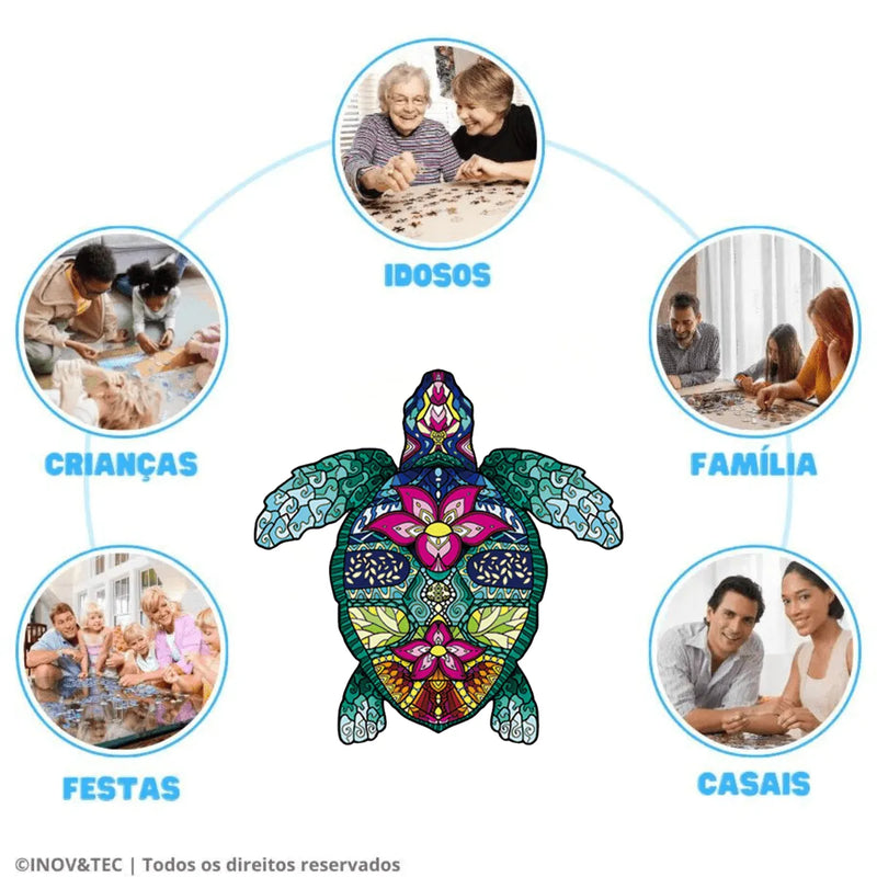 Quebra-Cabeça de Madeira Inova WOOD PUZZLE - Tartaruga Florida | Diversão com Diversos Benefícios para Crianças e Idosos