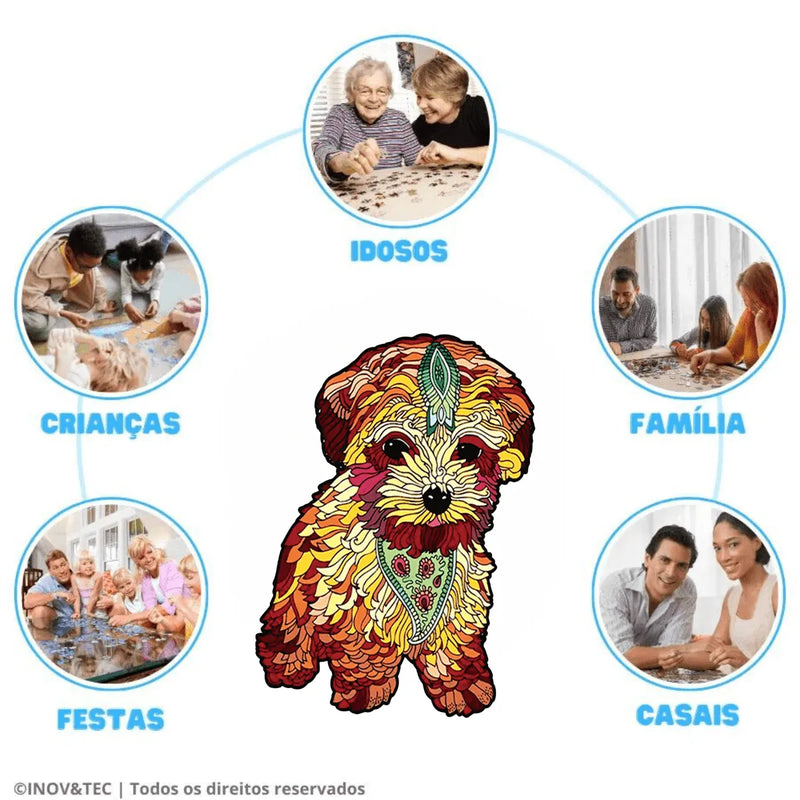 Quebra-Cabeça de Madeira Inova WOOD PUZZLE - Cachorro Filhote Aquarela | Diversão com Diversos Benefícios para Crianças e Idosos