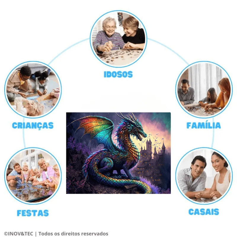 Quebra-Cabeça de Madeira Inova WOOD PUZZLE - Dragão do Reino | Diversão com Diversos Benefícios para Crianças e Idosos