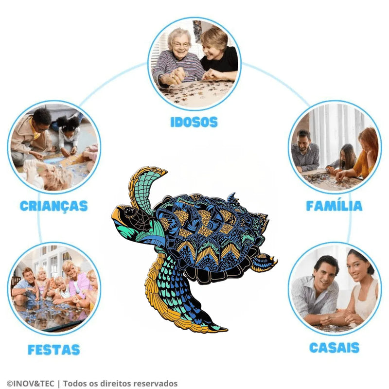 Quebra-Cabeça de Madeira Inova WOOD PUZZLE - Tartaruga Tribal | Diversão com Diversos Benefícios para Crianças e Idosos