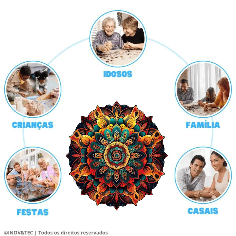 Quebra-Cabeça de Madeira Inova WOOD PUZZLE - Mandala Radiante | Diversão com Diversos Benefícios para Crianças e Idosos