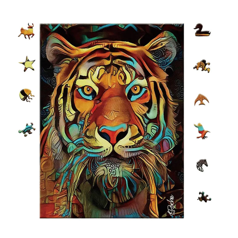 Quebra-Cabeça De Madeira Inova WOOD PUZZLE - Pintura Tigre | Diversão Com Diversos Benefícios