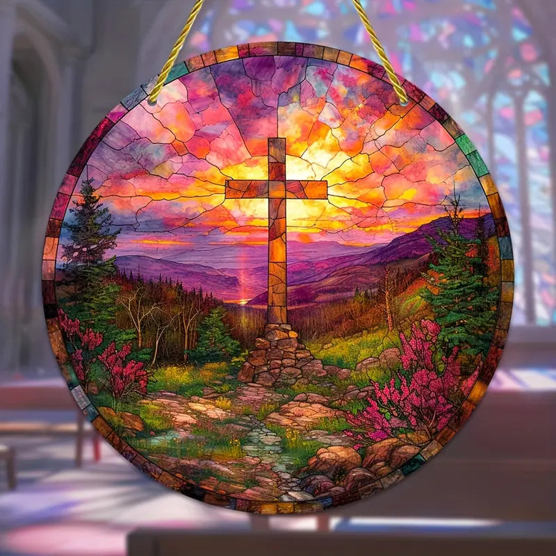 Vitral Decorativo Em Acrílico - Cruz de Jesus | Decoração Religiosa Para Sua Casa