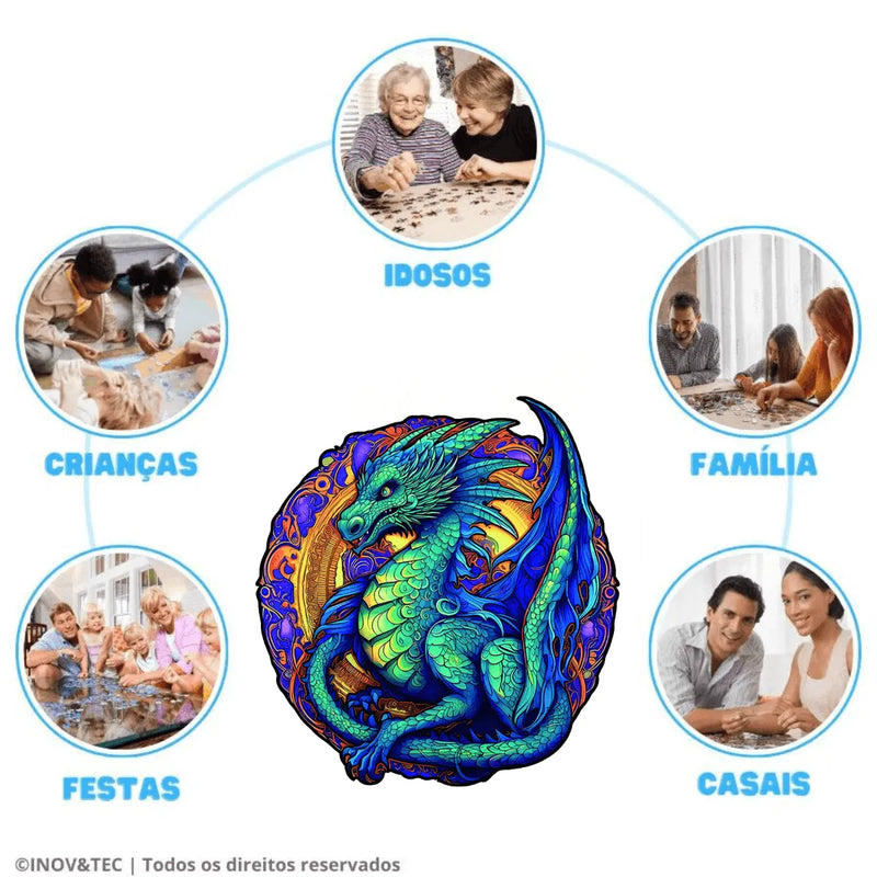 Quebra-Cabeça de Madeira Inova WOOD PUZZLE - Dragão Espectral | Diversão com Diversos Benefícios para Crianças e Idosos