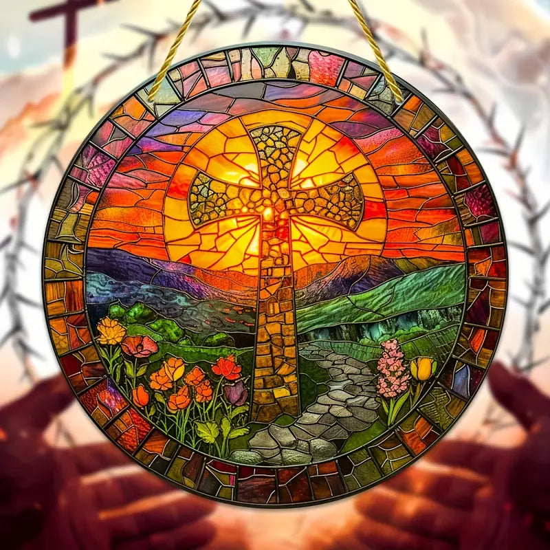 Vitral Decorativo Em Acrílico - Cruz de Jesus | Decoração Religiosa Para Sua Casa