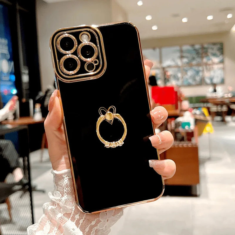 Capinha Iphone Love Heart Com Anel De Apoio Cravejado - Case Luxuosa de Proteção 360º