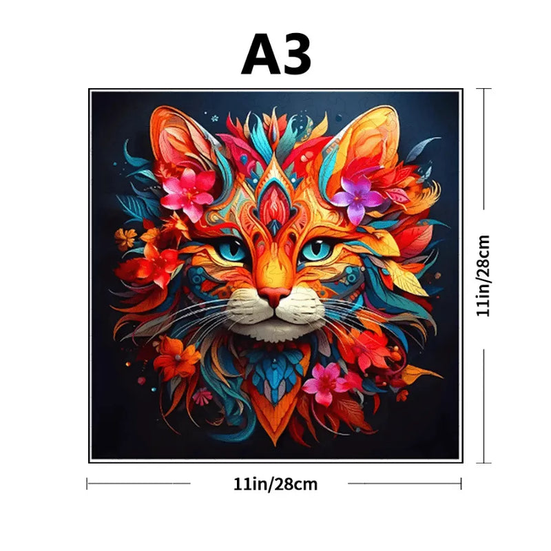 Quebra-Cabeça De Madeira Inova WOOD PUZZLE - Gato Florido | Diversão Com Diversos Benefícios