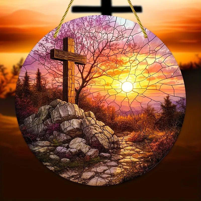 Vitral Decorativo Em Acrílico - Cruz de Jesus | Decoração Religiosa Para Sua Casa