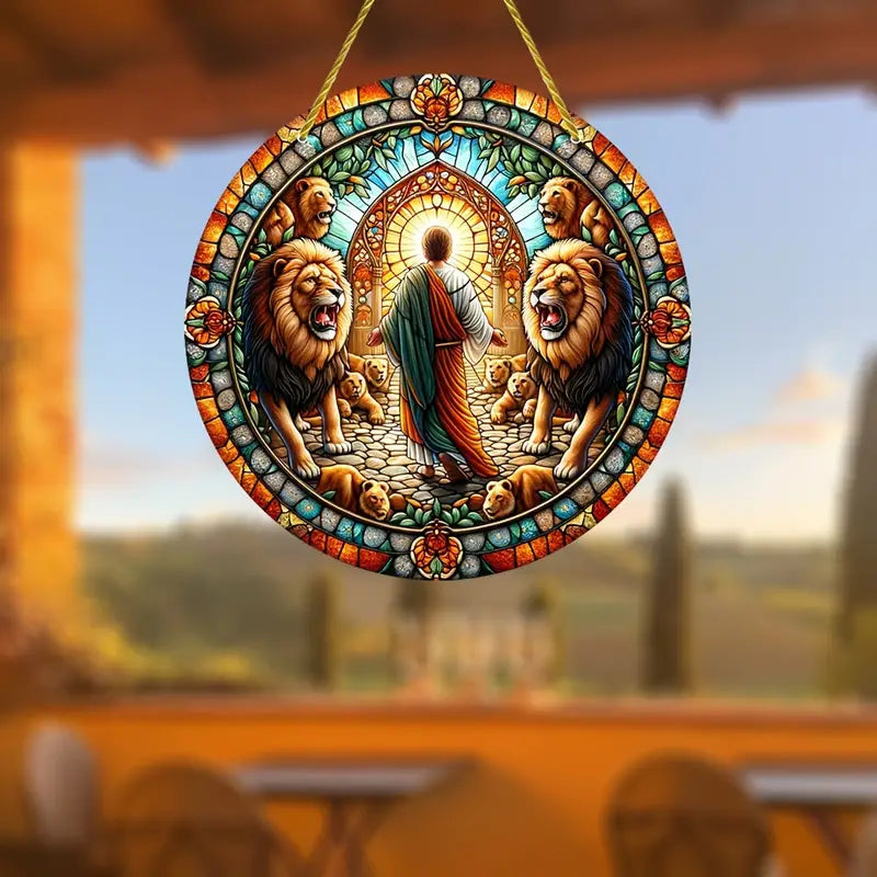 Vitral Decorativo Em Acrílico - Daniel na Cova dos Leões | Decoração Religiosa Para Sua Casa