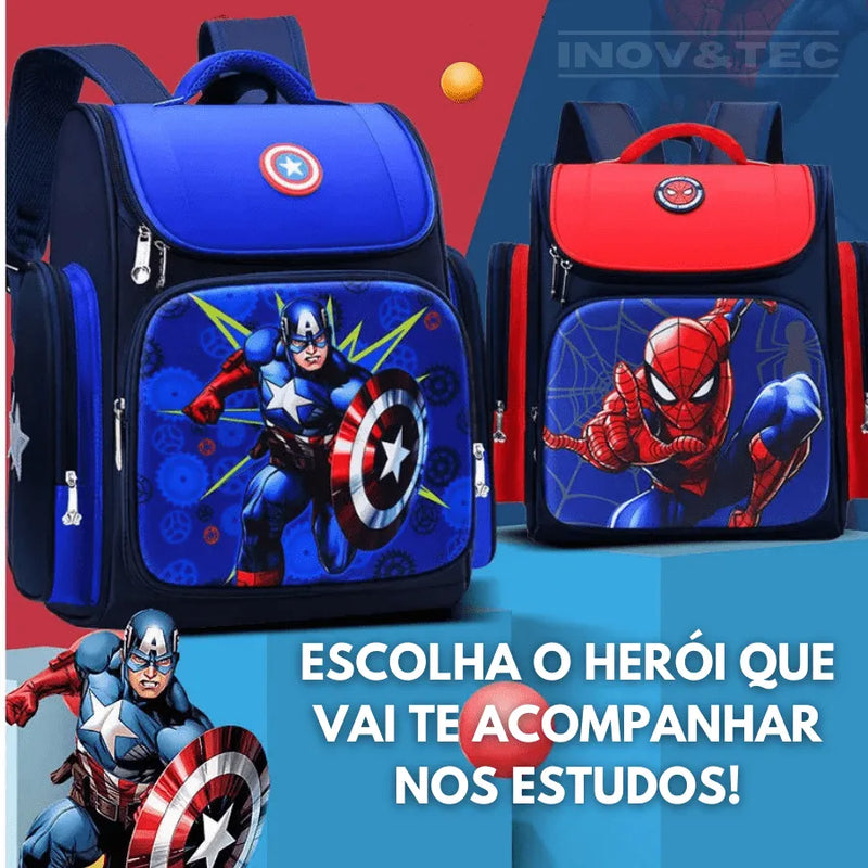 Mochila Infantil Premium De Alta Capacidade Super heróis - Capitão América e Homem Aranha