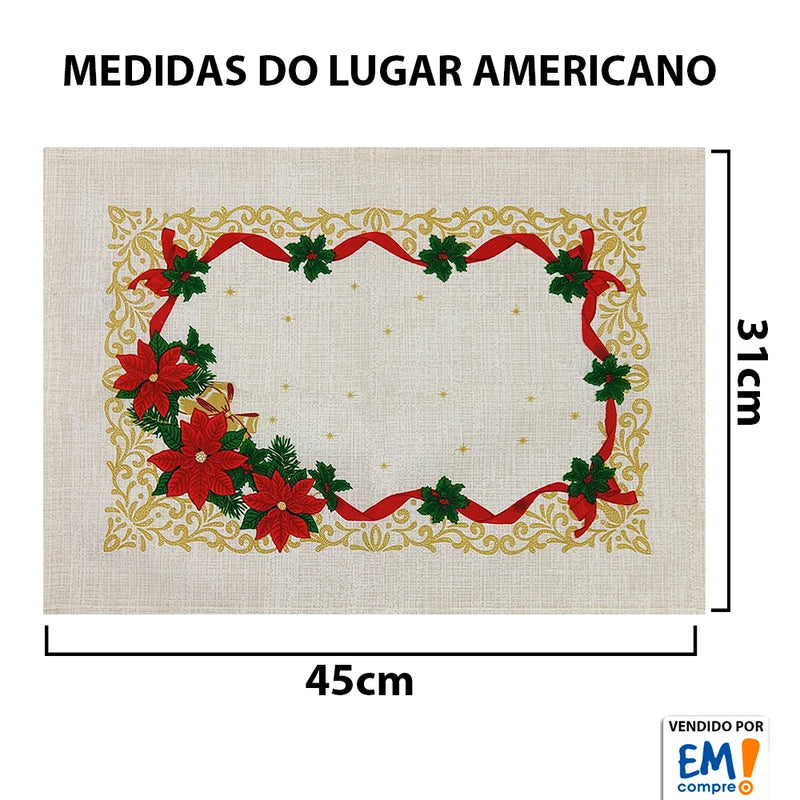 Jogo Toalha de Mesa Americano 8 Peças Algodão Estampa Natal Dohler