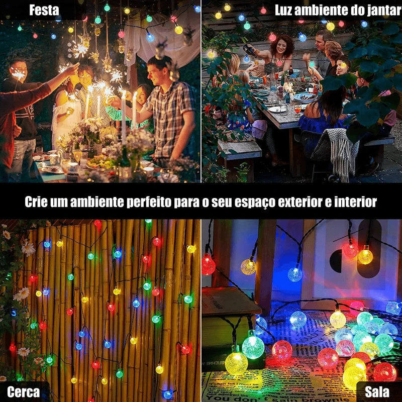 Guirlanda de Luzes LED Cristal Festiva - 10m com 40 Bolas de Cristal