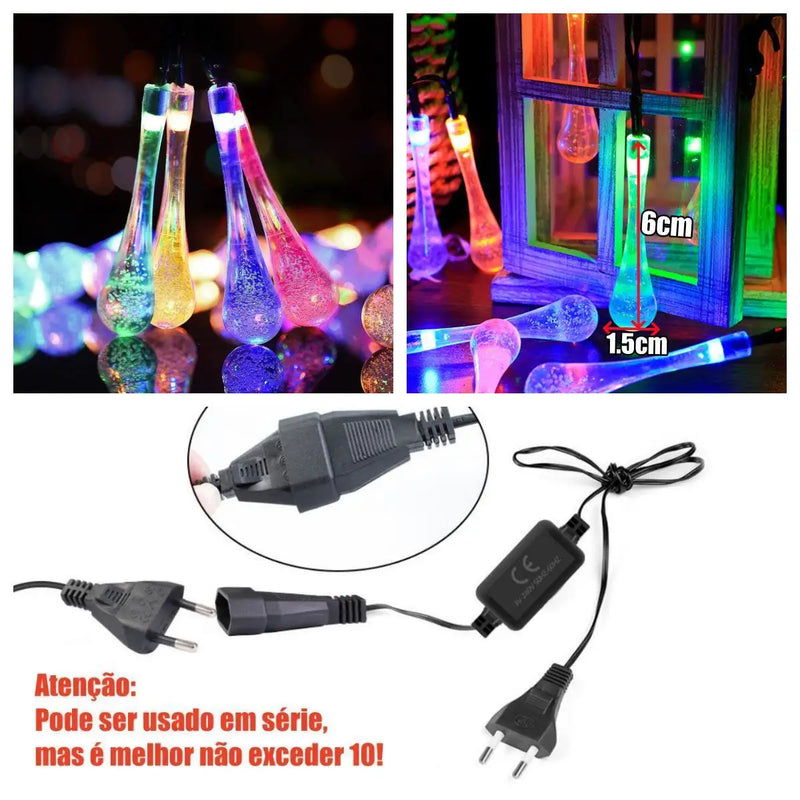 10M/15M RGB Gotículas de água Corda de Luz de Fada