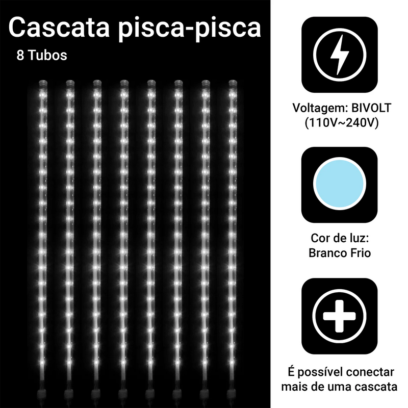 Cascata de Luzes LED Meteoros de Natal - 8 Tubos 50cm