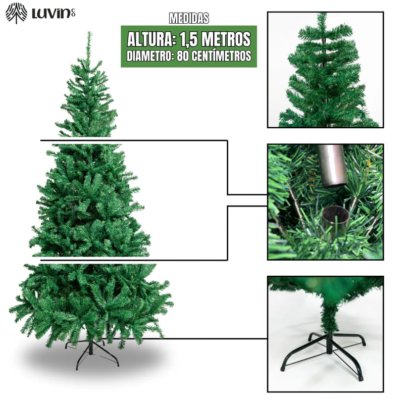 Árvore De Natal Pinheiro Grande Luxo Cheia Premium 1.50m 450 Galhos Verde Tradicional