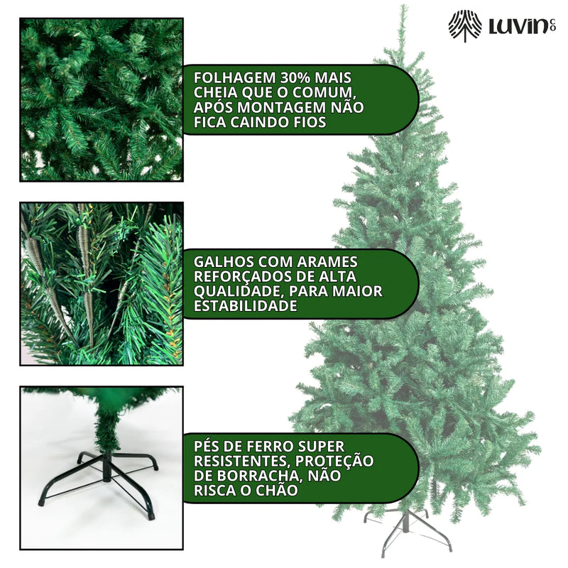 Árvore De Natal Pinheiro Grande Luxo Cheia Premium 1.50m 450 Galhos Verde Tradicional