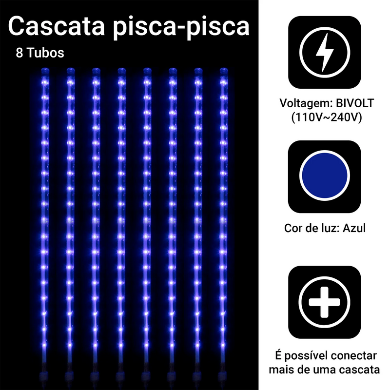 Cascata de Luzes LED Meteoros de Natal - 8 Tubos 50cm