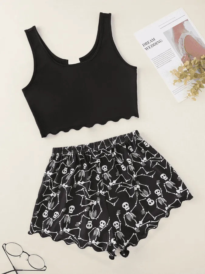 Pijama Feminino Esqueleto - Conjunto Top Cropped e Shorts Fresquinho LooseFit | Tecido Super Macio e Confortável