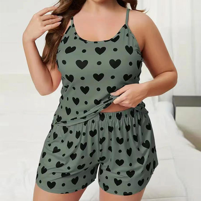 Pijama Feminino Plus Size Green Hearts - Conjunto Shorts e Camisa em Algodão | Tecido Macio, Leve e Super Confortável
