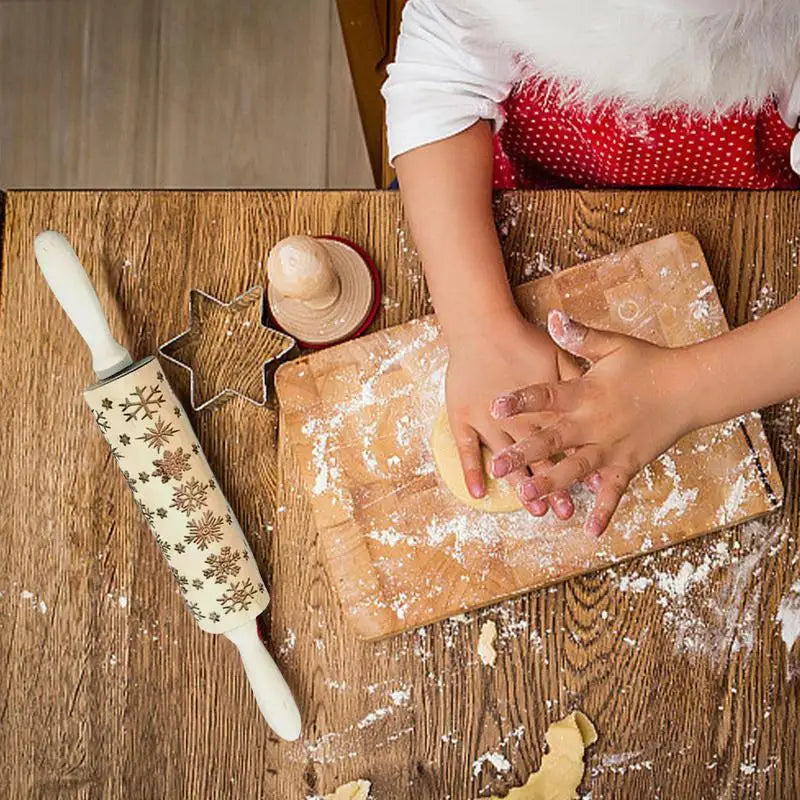 Rolo de gravação em madeira para cozimento - Cookie Stamps Rolo