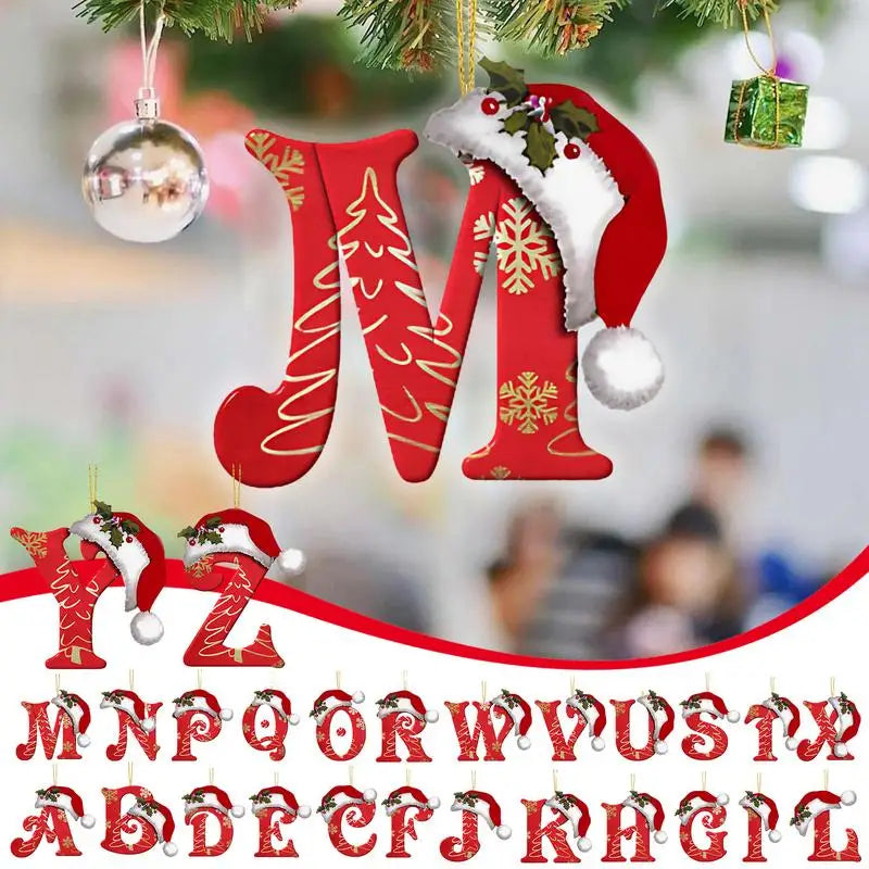 Pingente decorativo 2D, 26 letras, decoração de árvore de Natal