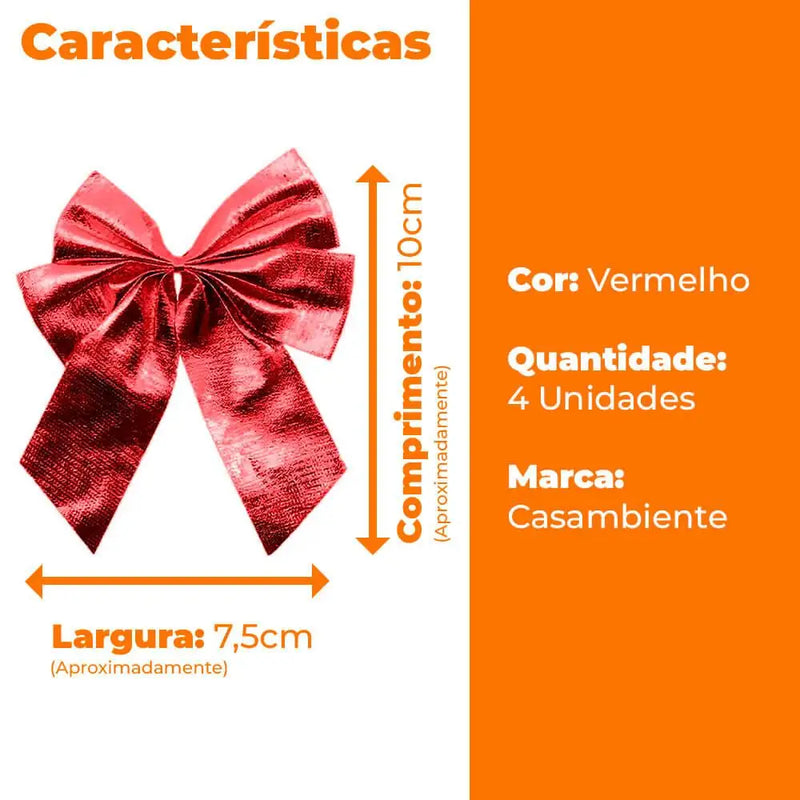 Laços de Natal Decorativo Vermelho 4 peças