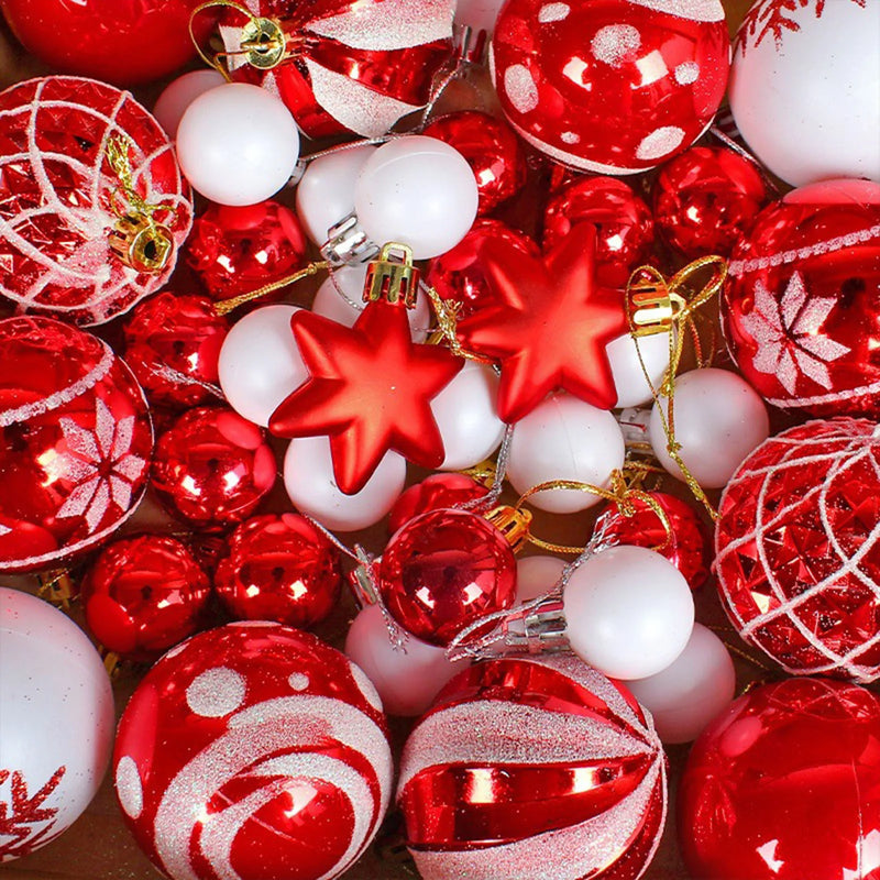 Árvore de natal decoração conjunto bola 42 pçs vermelho e branco