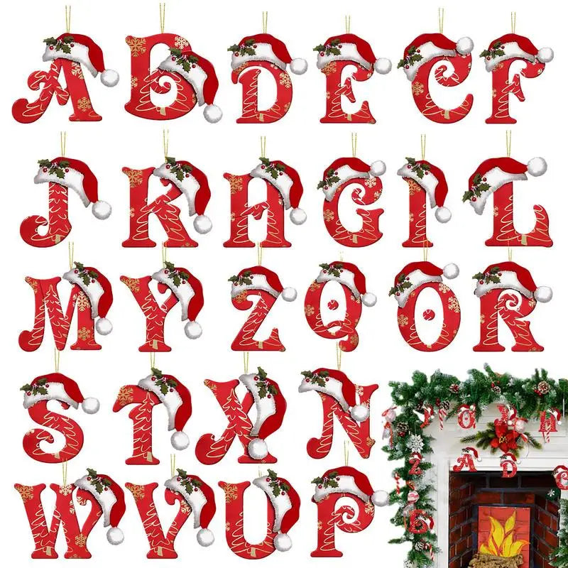 Pingente decorativo 2D, 26 letras, decoração de árvore de Natal