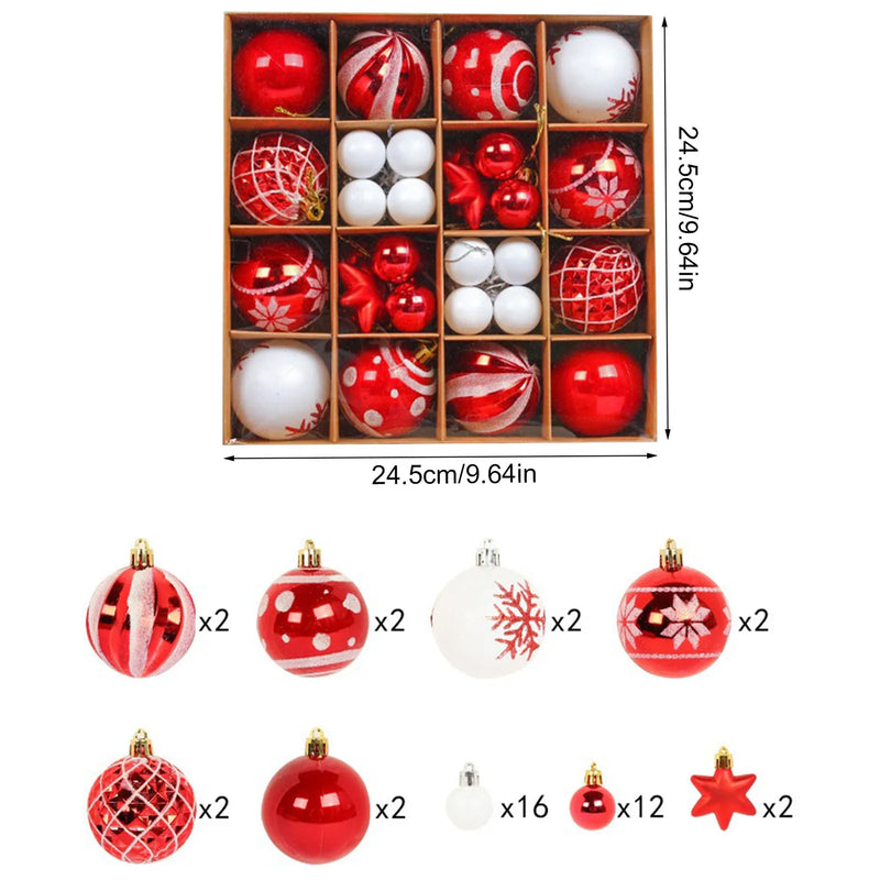 Árvore de natal decoração conjunto bola 42 pçs vermelho e branco