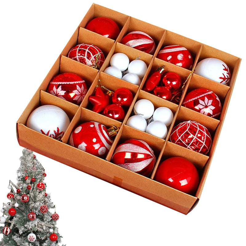 Árvore de natal decoração conjunto bola 42 pçs vermelho e branco