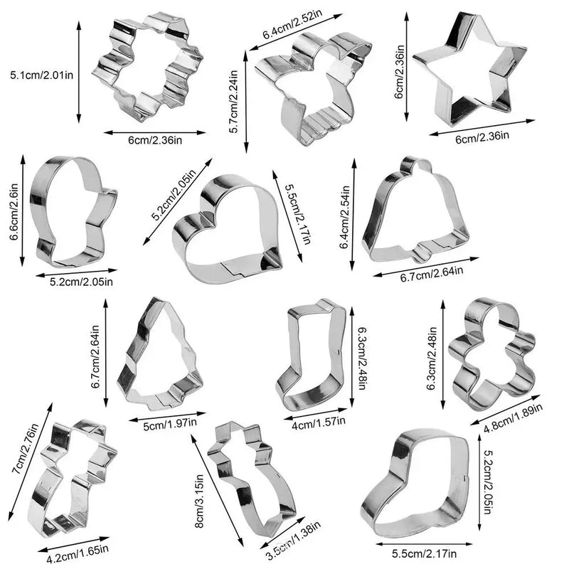 Cortadores de biscoitos de aço inoxidável natal 12x