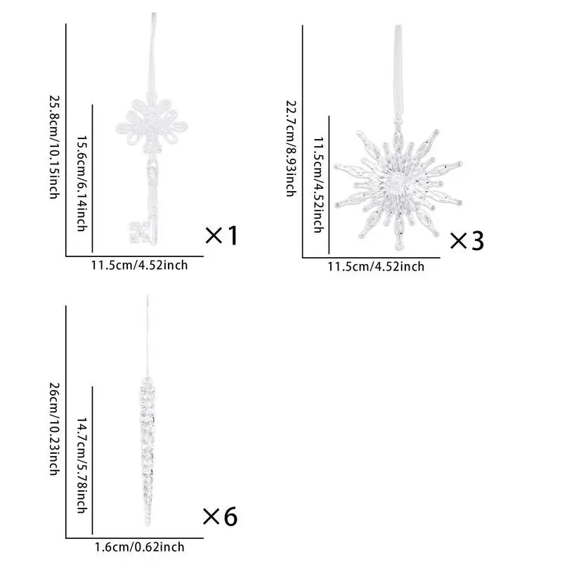 Ornamentos acrílicos de floco de neve - 10 peças