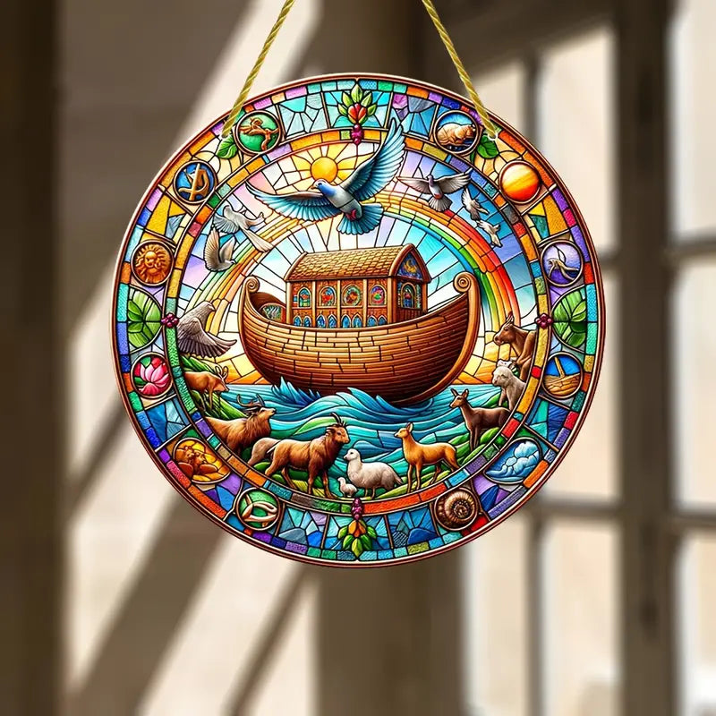 Vitral Decorativo Em Acrílico - Arca de Noé | Decoração Religiosa Para Sua Casa