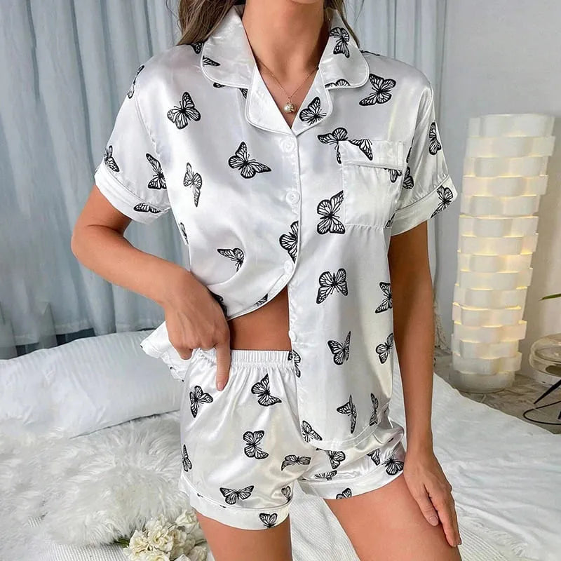 Pijama Feminino Aura Conjunto Leve e Confortável Em Cetim Diversas Estampas | Toque De Seda Confortável