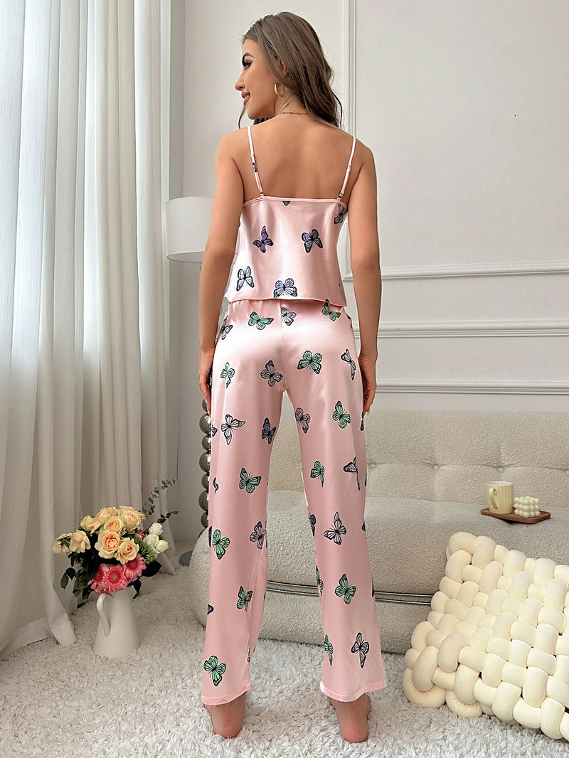 Pijama Feminino Butterfly - Conjunto Calça e Camisa Em Seda Gelo Premium | Toque De Seda Super Confortável