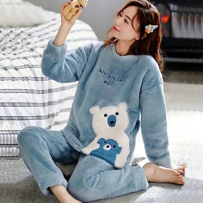 Pijama Feminino Peluciado Fleece Tedy bear - Conjunto Com Calça e Moletom | Quentinho, Macio e Super Confortável