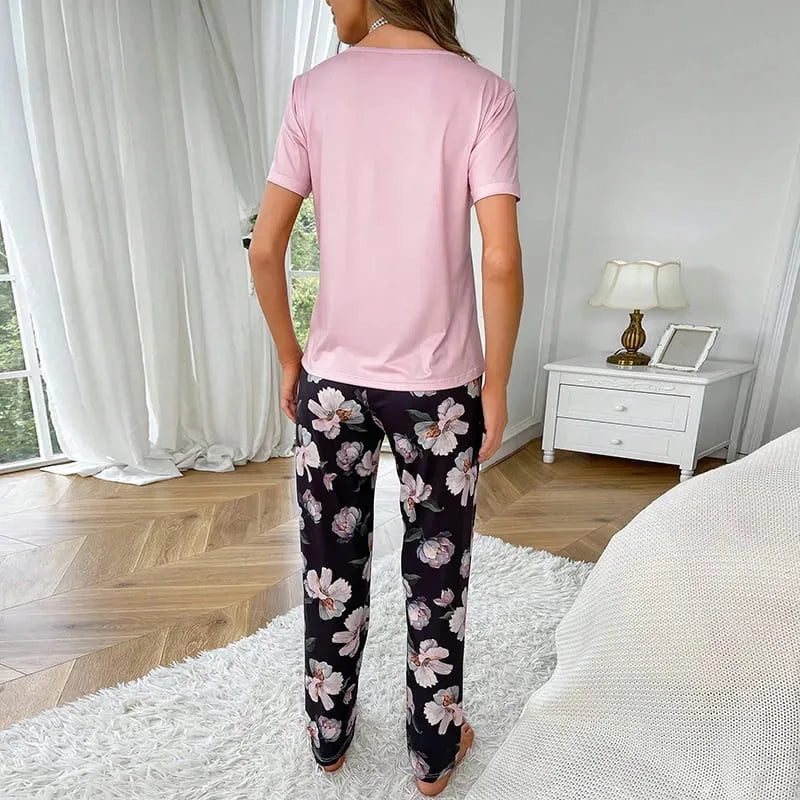 Pijama Feminino Flower Dream Conjunto Com Calça | Tecido Acetinado Leve e Confortável