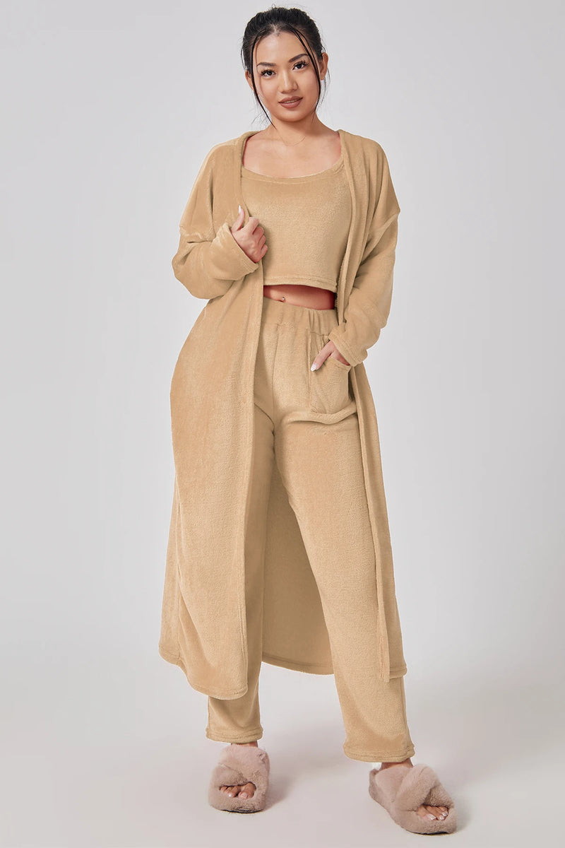 Pijama Feminino Good Night Conjunto Com Calça, Roupão e Camisa | Tecido Leve e Confortável