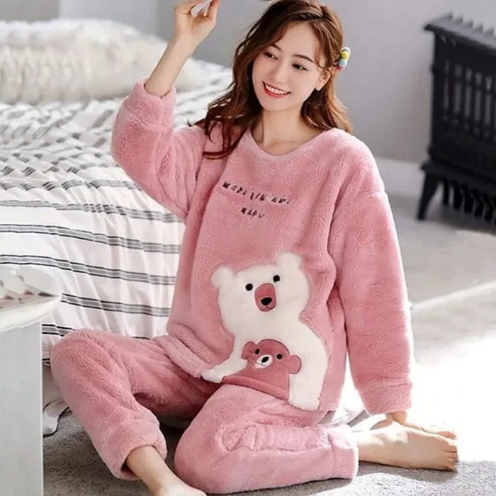 Pijama Feminino Peluciado Fleece Tedy bear - Conjunto Com Calça e Moletom | Quentinho, Macio e Super Confortável