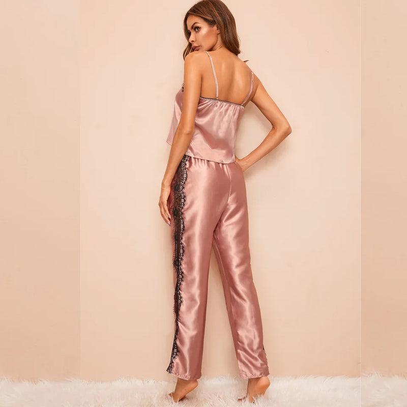 Pijama Feminino SweetRose - Conjunto Calça e Camisa Em Seda Gelo Premium | Toque De Seda Super Confortável
