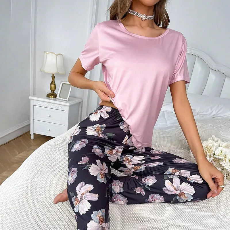 Pijama Feminino Flower Dream Conjunto Com Calça | Tecido Acetinado Leve e Confortável