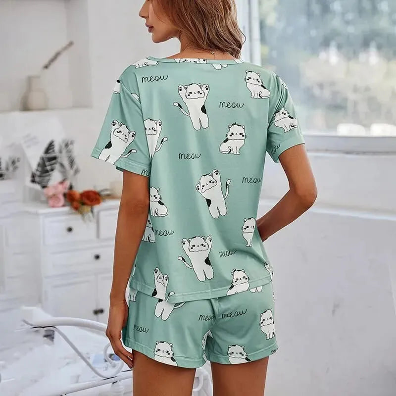 Pijama Feminino Meau - Conjunto Camiseta e Shorts Fresquinho LooseFit | Tecido Super Macio, Elástico e Confortável