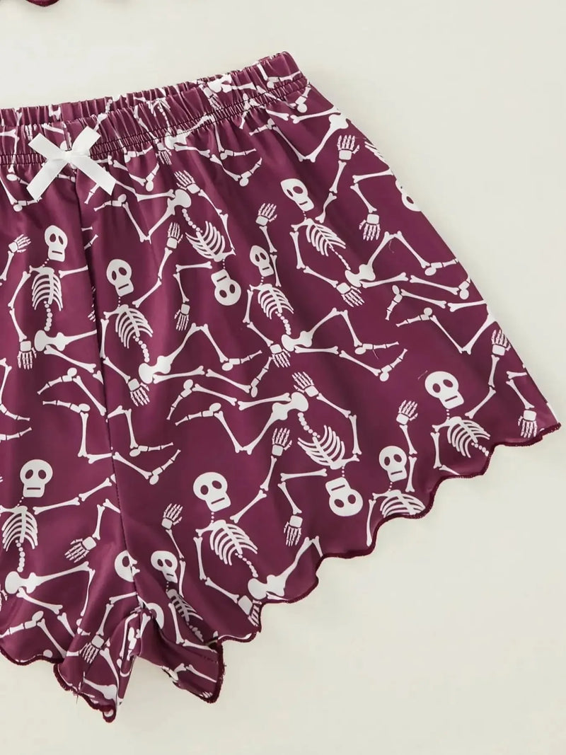 Pijama Feminino SkeletonLove - Conjunto Top Cropped e Shorts Fresquinho LooseFit | Tecido Super Macio e Confortável