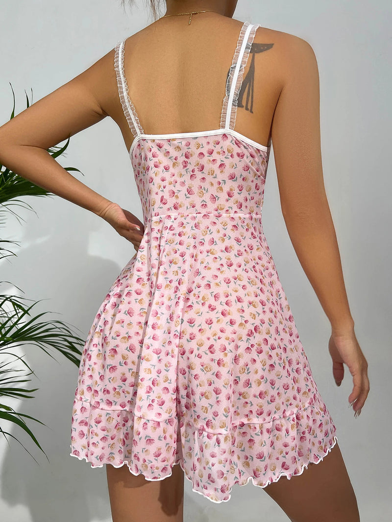 Camisola BabyDoll Pijama Feminino Sweet Flowers - Elegante e Sensual | Tecido Cetim Seda Super Macio, e Confortável