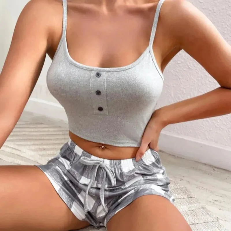 Pijama Feminino Home - Conjunto Top Cropped e Shorts Fresquinho LooseFit | Tecido Super Macio e Confortável