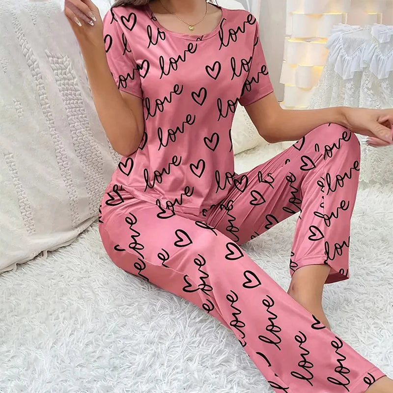 Pijama Feminino Love Conjunto Com Calça e Camisa Longa | Tecido Leve e Confortável
